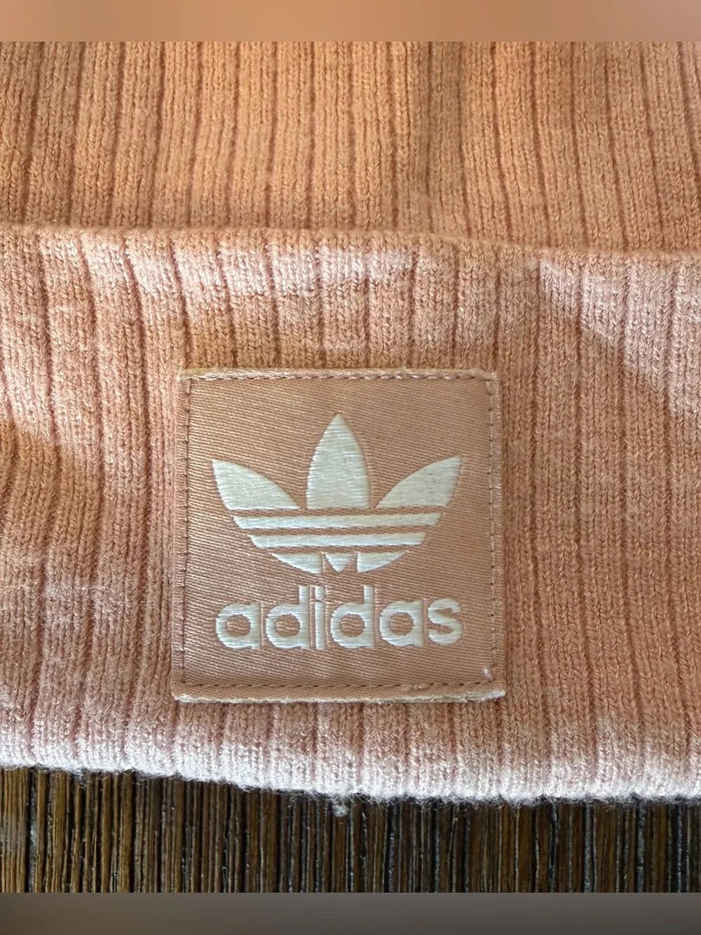 Adidas womens baby pink ribbed knit logo beanie hat streetwear winter y2k preppy